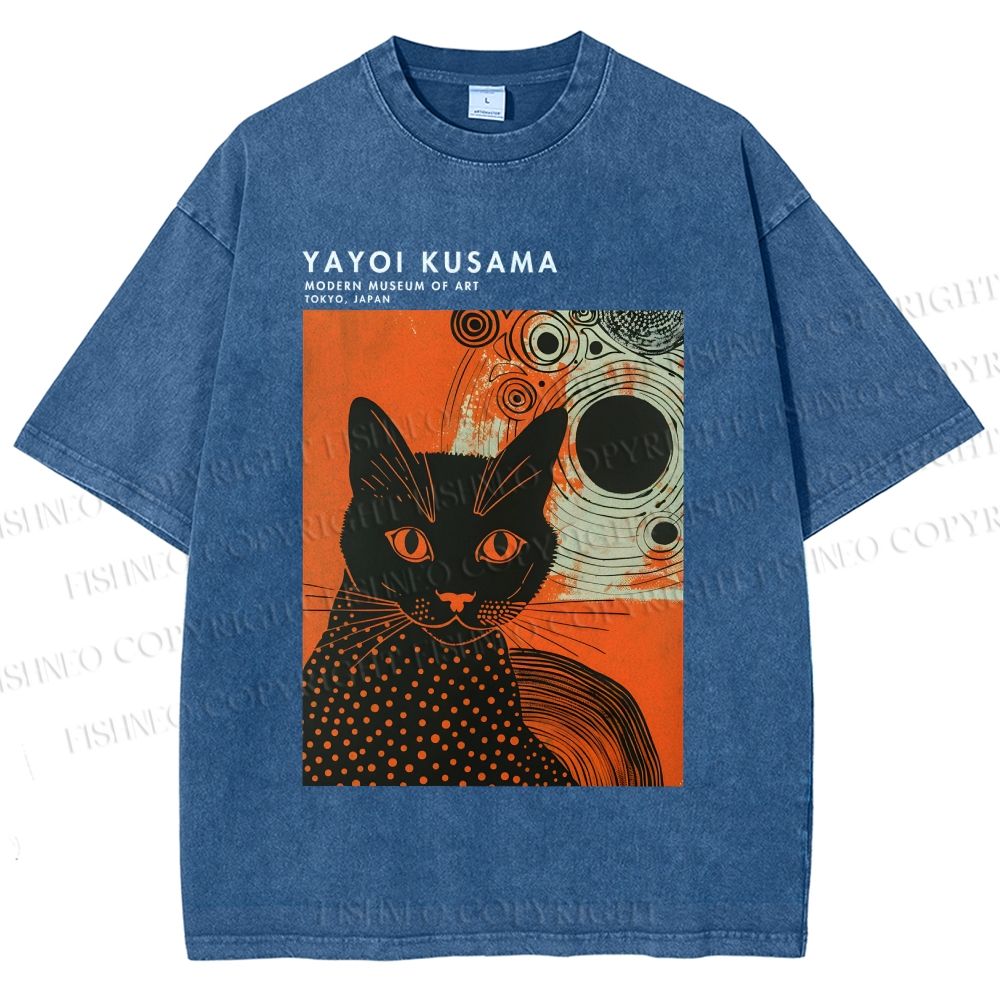 Unisex Yayoi Kusama Cat Printed Washed Tee