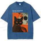 Unisex Yayoi Kusama Cat Printed Washed Tee