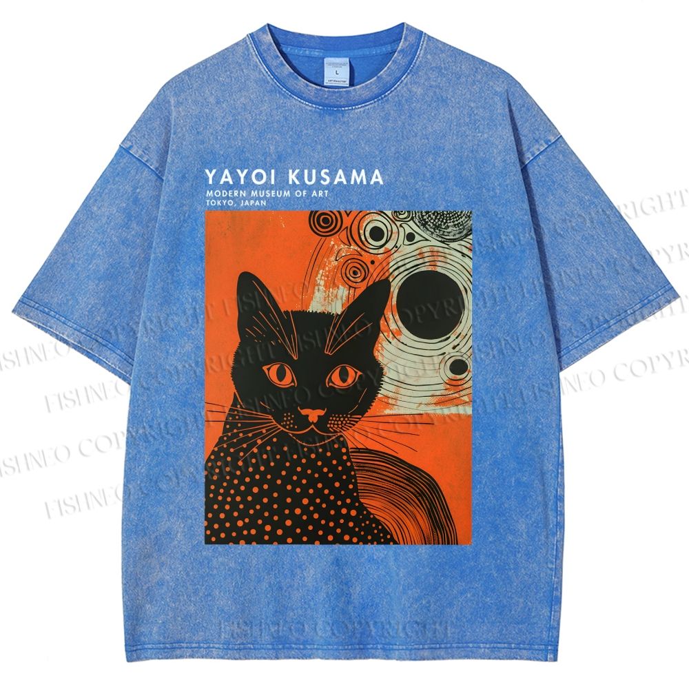Unisex Yayoi Kusama Cat Printed Washed Tee