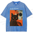 Unisex Yayoi Kusama Cat Printed Washed Tee