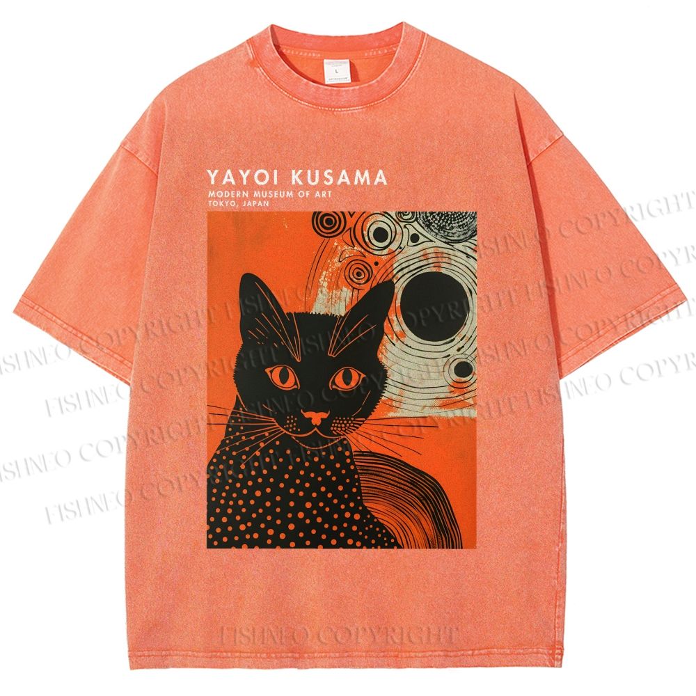 Unisex Yayoi Kusama Cat Printed Washed Tee