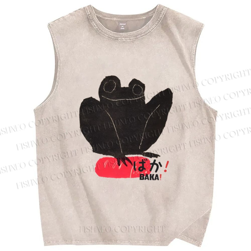 Unisex Frog Printed Washed Tank Top