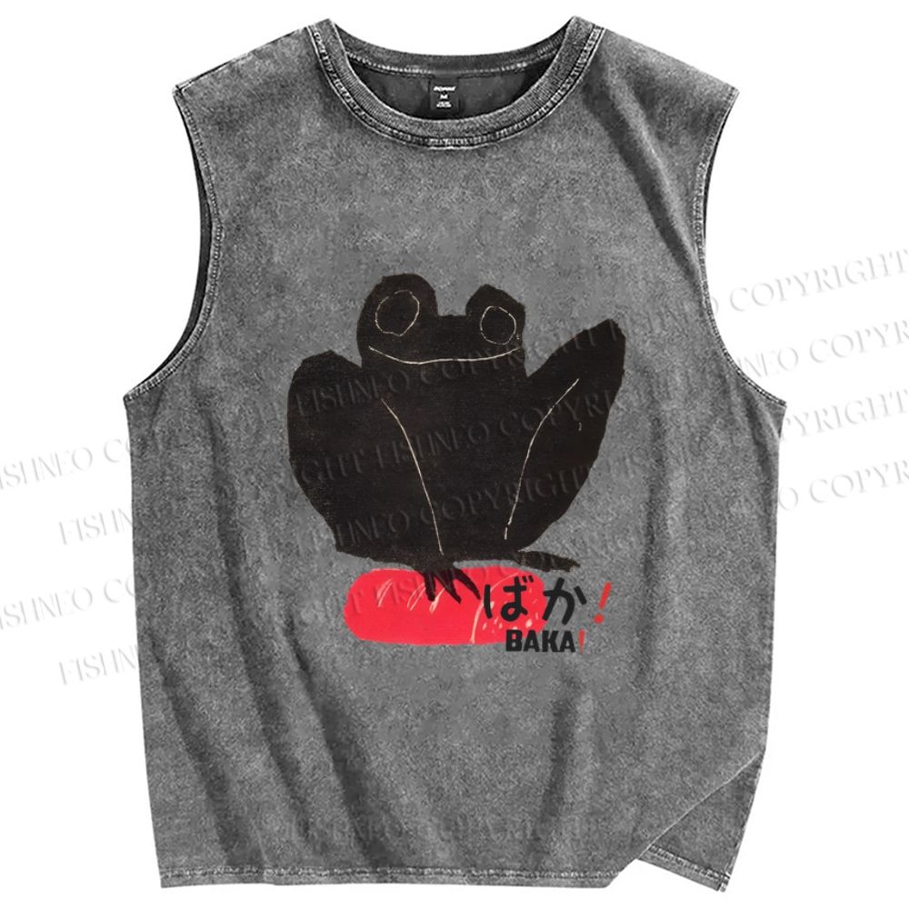 Unisex Frog Printed Washed Tank Top