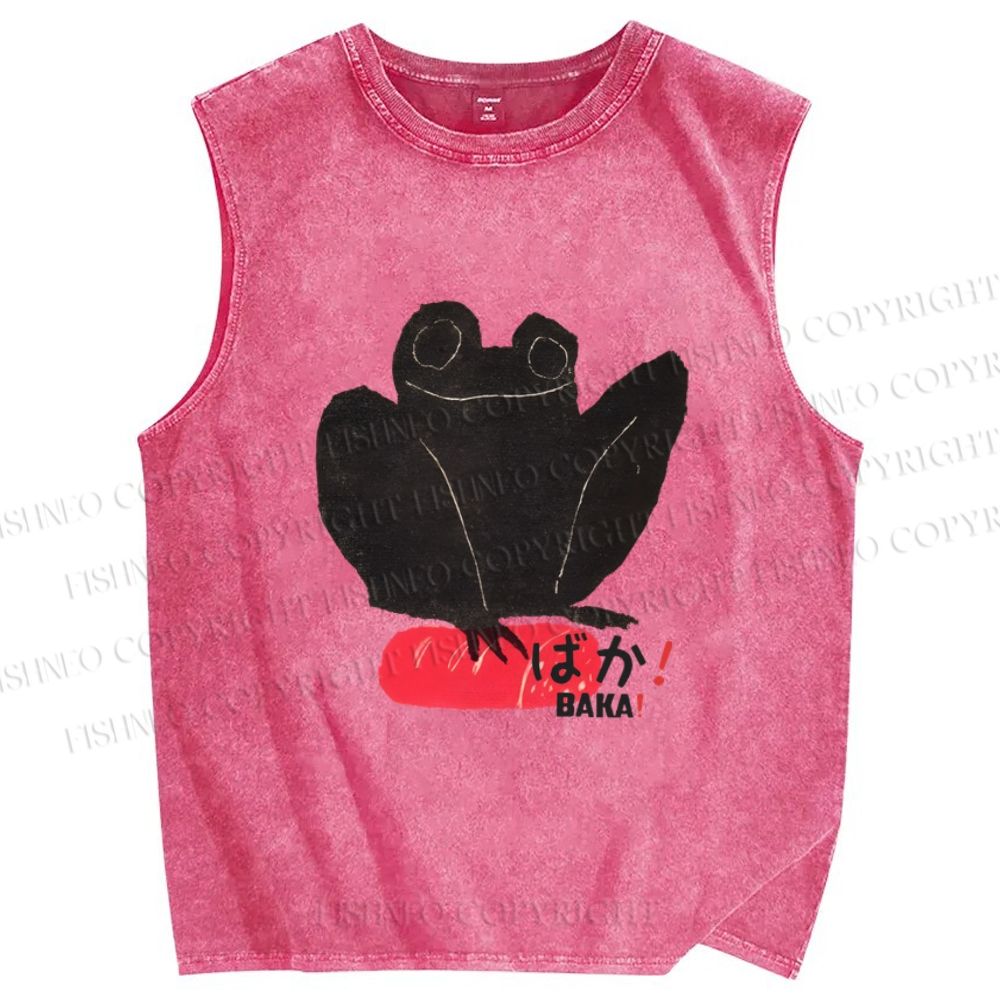 Unisex Frog Printed Washed Tank Top