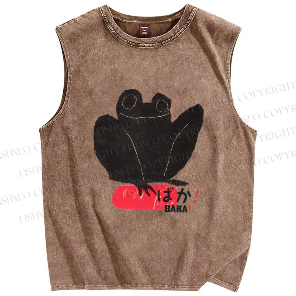Unisex Frog Printed Washed Tank Top