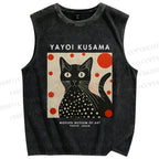Unisex Yayoi Kusama Cat Printed Washed Tank Top