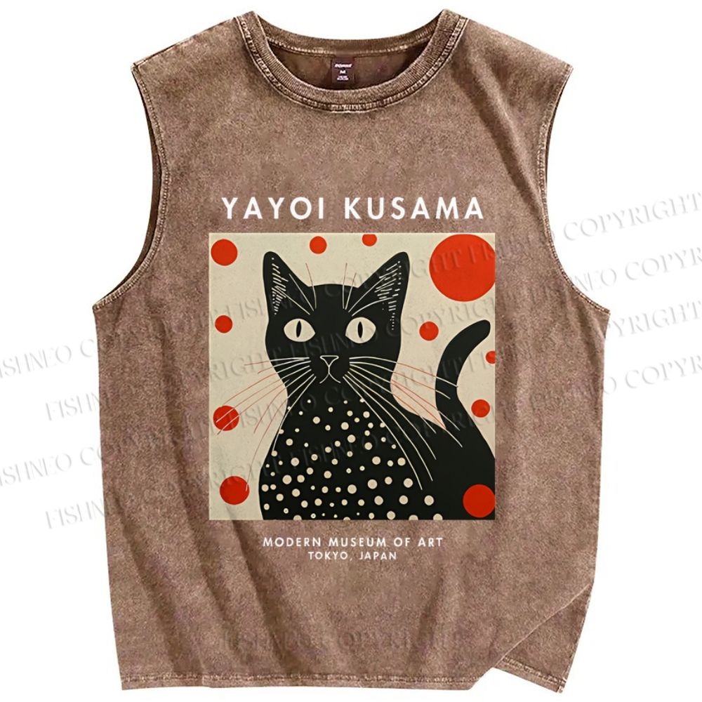 Unisex Yayoi Kusama Cat Printed Washed Tank Top
