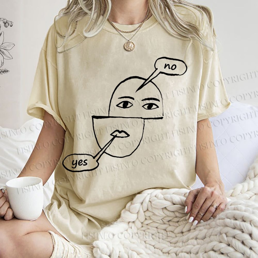 Unisex Yes Or No Printed Washed Tee