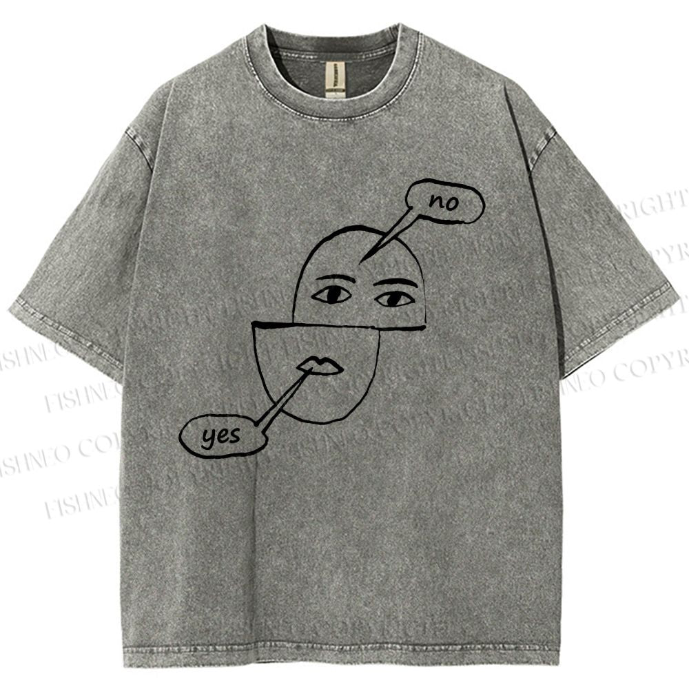 Unisex Yes Or No Printed Washed Tee