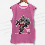 Unisex Vintage Fish Samurai Printed Washed Tank Top