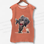 Unisex Vintage Fish Samurai Printed Washed Tank Top