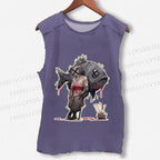 Unisex Vintage Fish Samurai Printed Washed Tank Top