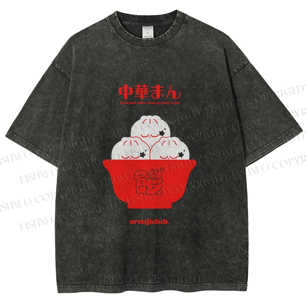 Unisex Steamed Stuffed Bun Printed Washed Tee