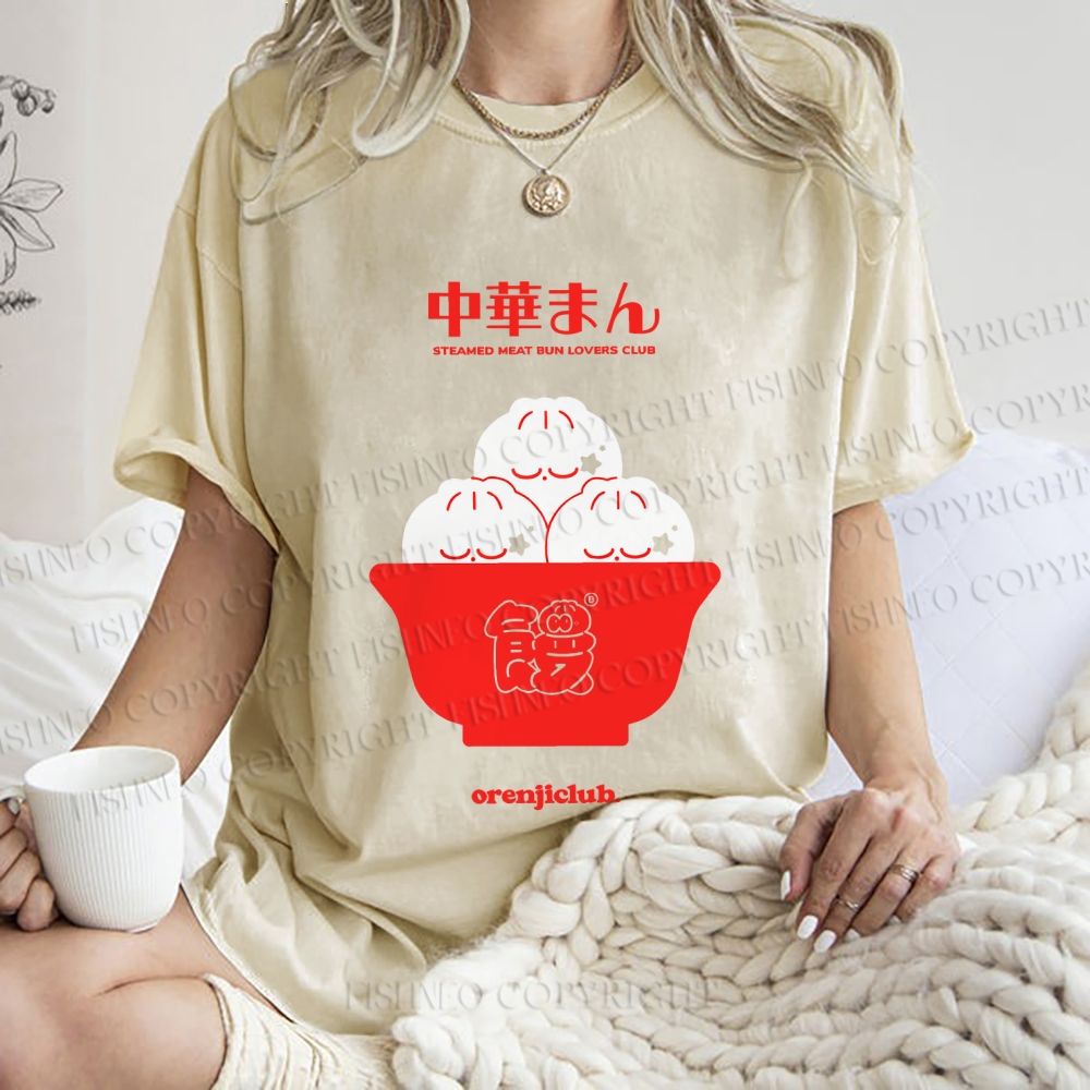 Unisex Steamed Stuffed Bun Printed Washed Tee