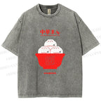 Unisex Steamed Stuffed Bun Printed Washed Tee