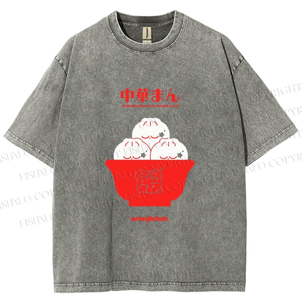 Unisex Steamed Stuffed Bun Printed Washed Tee