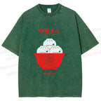 Unisex Steamed Stuffed Bun Printed Washed Tee