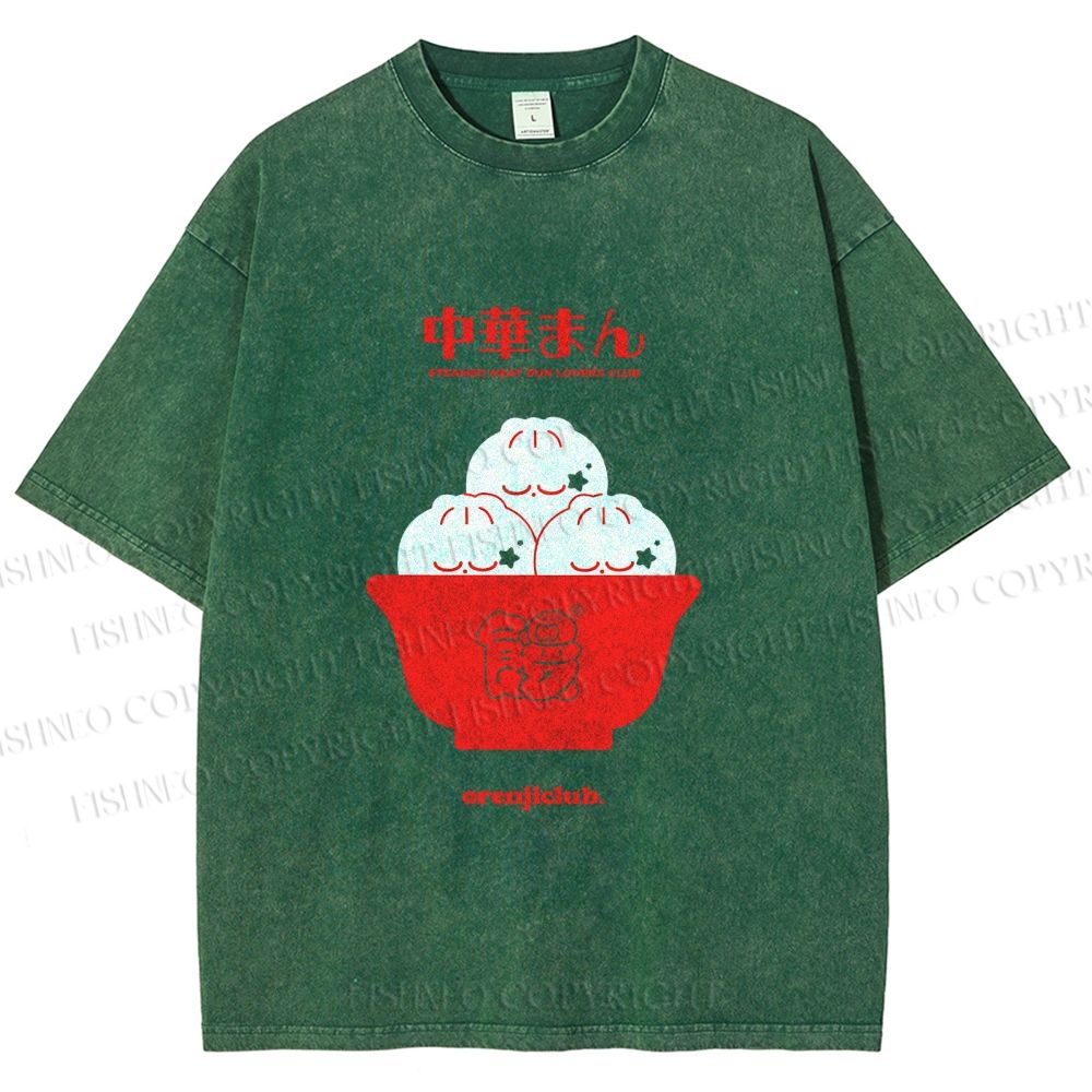 Unisex Steamed Stuffed Bun Printed Washed Tee