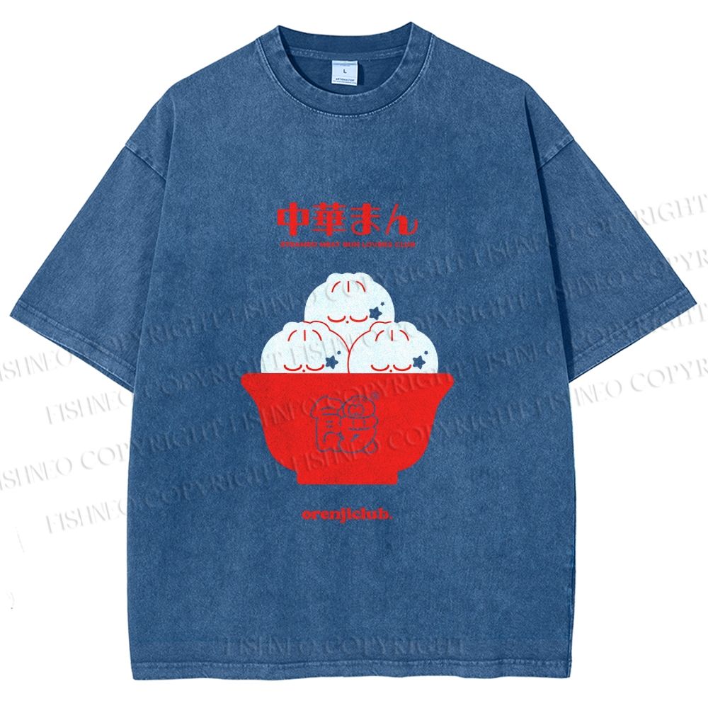 Unisex Steamed Stuffed Bun Printed Washed Tee