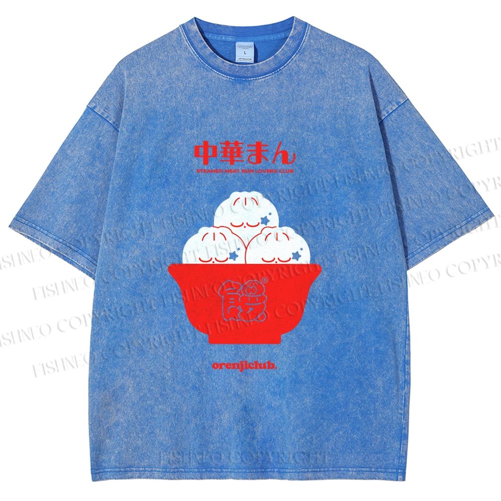 Unisex Steamed Stuffed Bun Printed Washed Tee