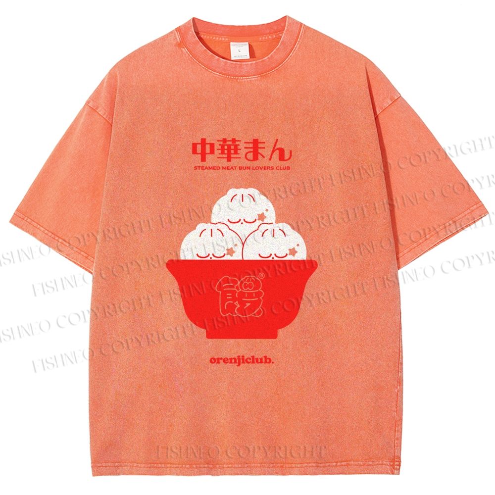 Unisex Steamed Stuffed Bun Printed Washed Tee