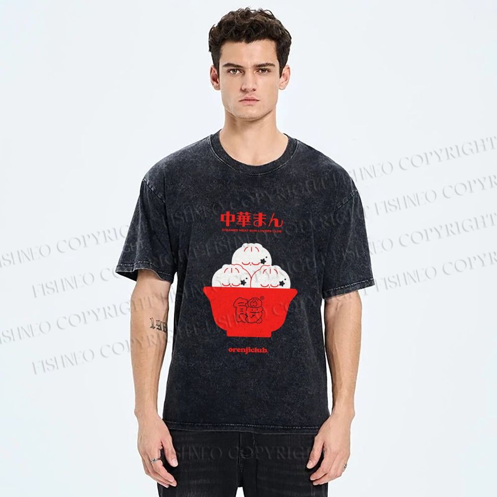 Unisex Steamed Stuffed Bun Printed Washed Tee