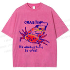 Unisex Funny Crab Time Printed Washed Tee