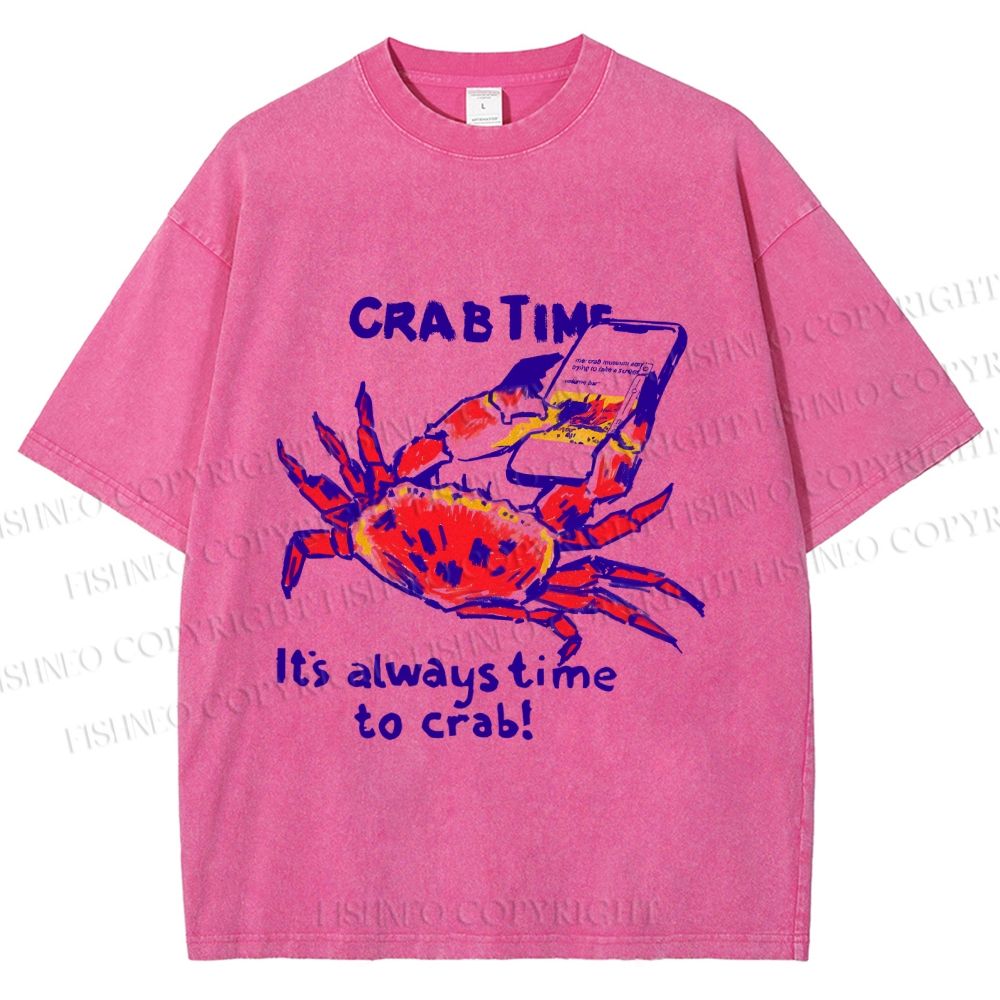 Unisex Funny Crab Time Printed Washed Tee