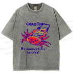 Unisex Funny Crab Time Printed Washed Tee