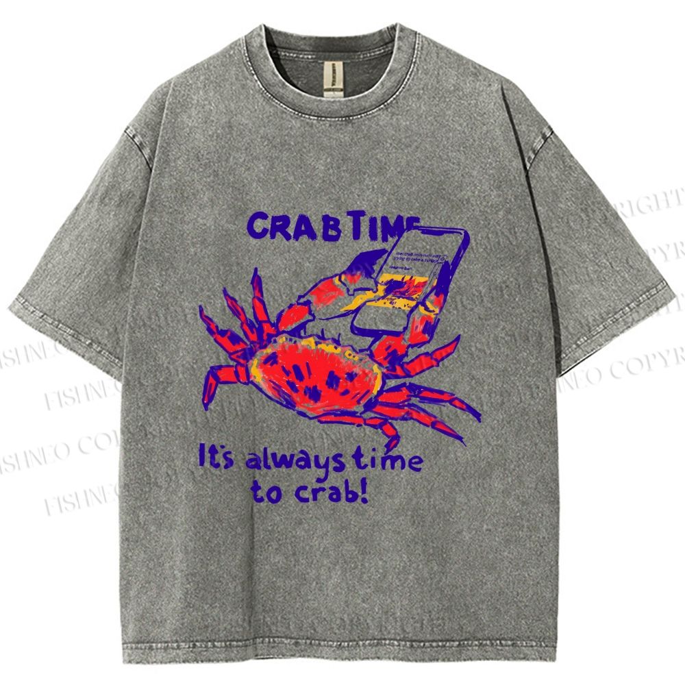 Unisex Funny Crab Time Printed Washed Tee