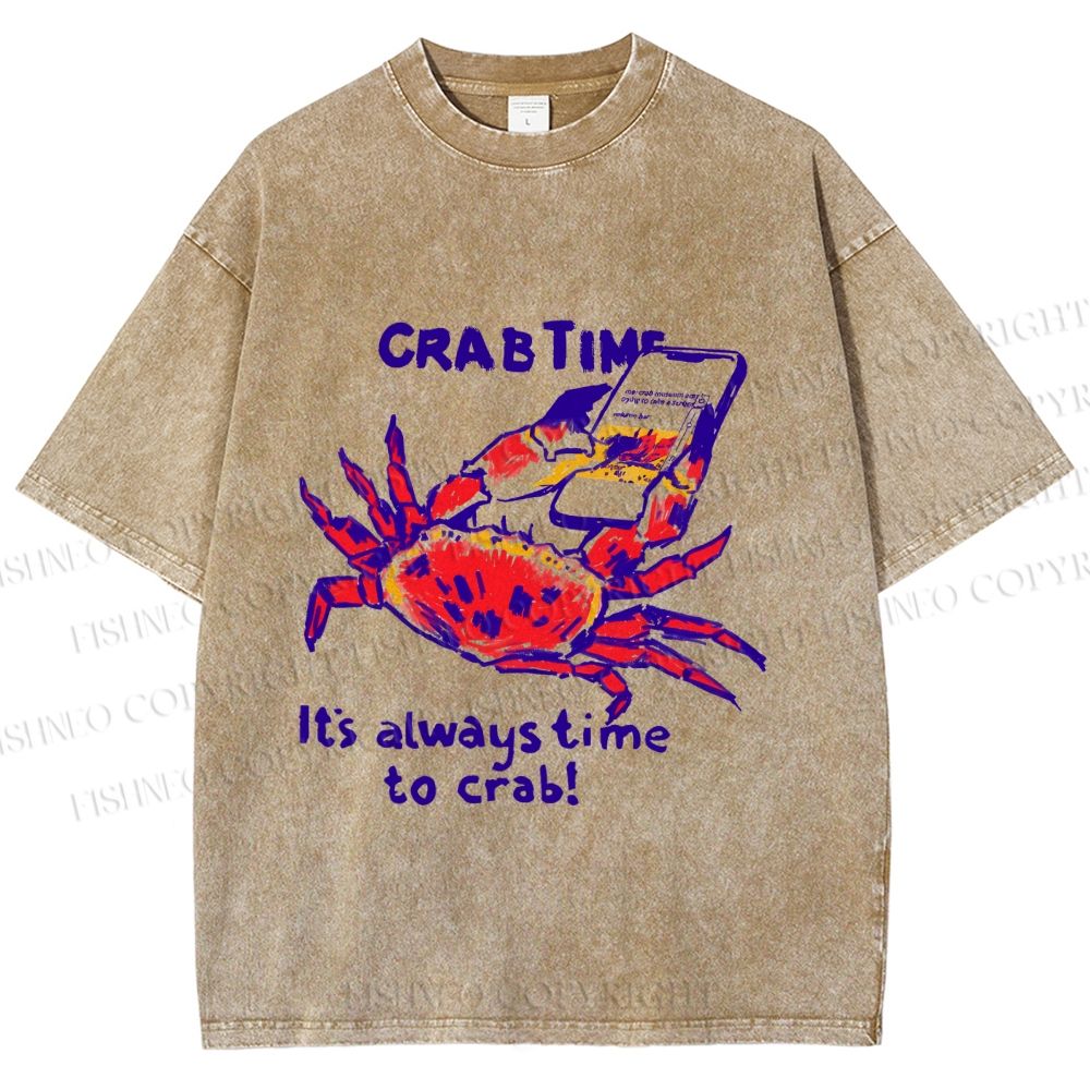 Unisex Funny Crab Time Printed Washed Tee