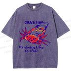 Unisex Funny Crab Time Printed Washed Tee