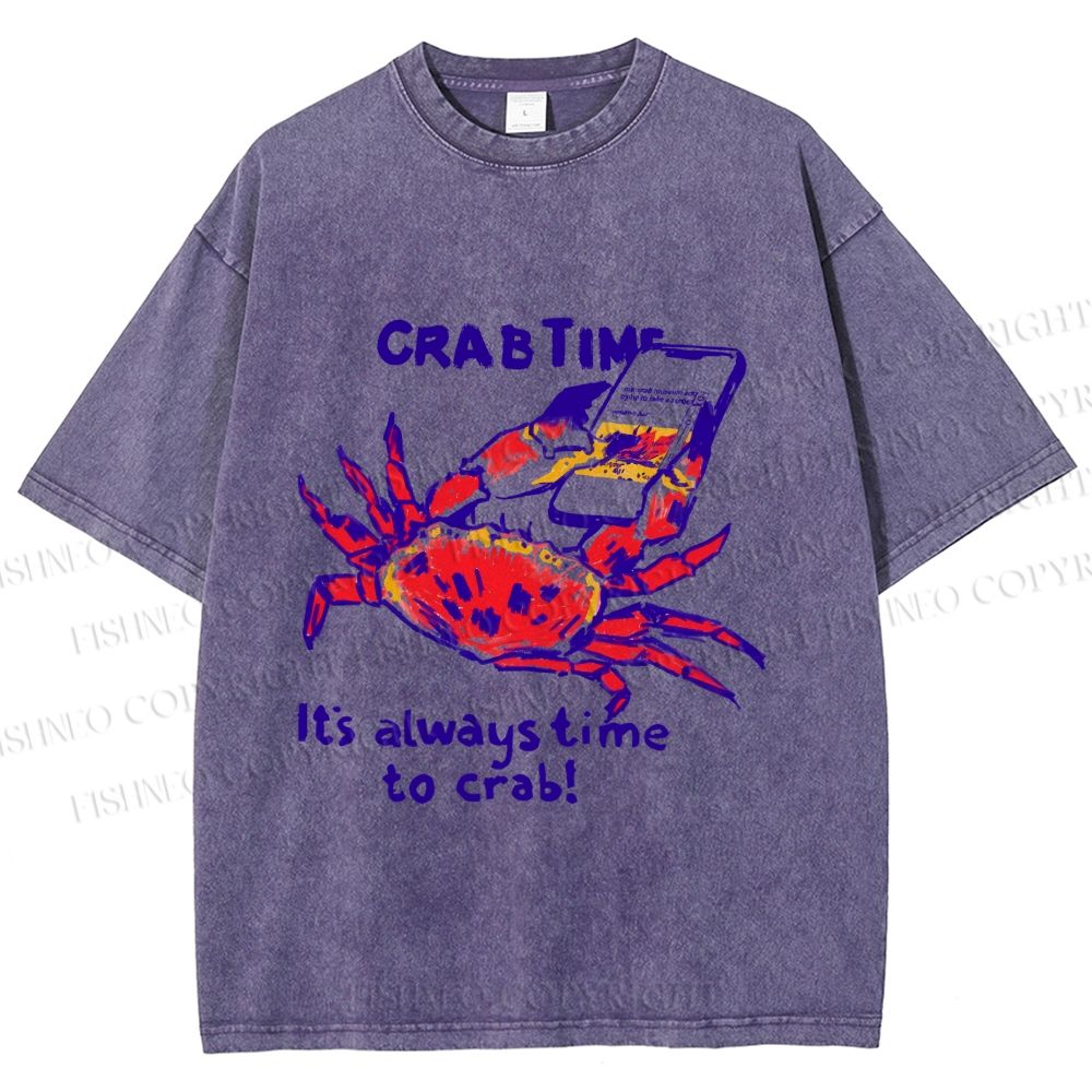 Unisex Funny Crab Time Printed Washed Tee