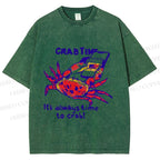 Unisex Funny Crab Time Printed Washed Tee