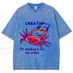 Unisex Funny Crab Time Printed Washed Tee