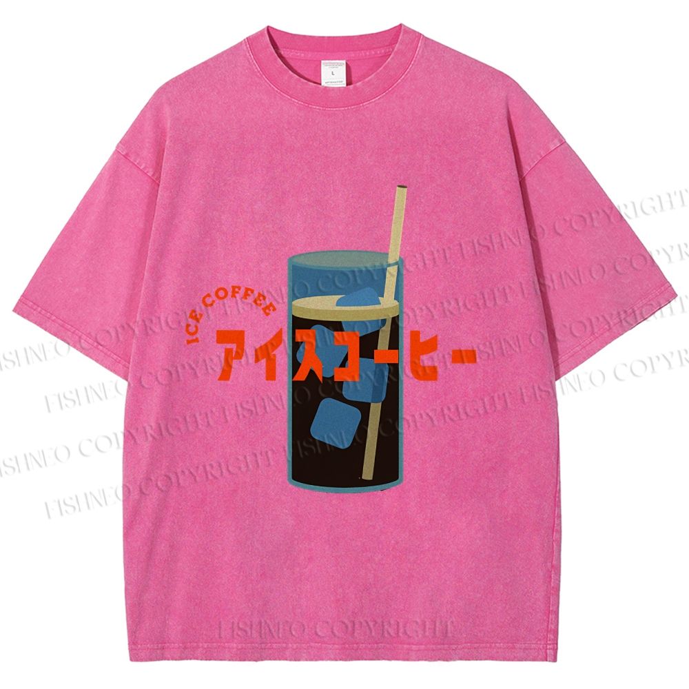 Unisex Japanese Ice Coffee Printed Washed Tee