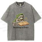 Unisex Raccoon Knowledge Is Power Printed Washed Tee