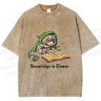 Unisex Raccoon Knowledge Is Power Printed Washed Tee