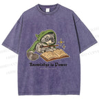 Unisex Raccoon Knowledge Is Power Printed Washed Tee