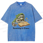 Unisex Raccoon Knowledge Is Power Printed Washed Tee