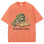 Unisex Raccoon Knowledge Is Power Printed Washed Tee