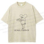 Unisex Funny Cheese Rat Printed Washed Tee