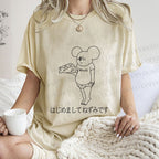 Unisex Funny Cheese Rat Printed Washed Tee