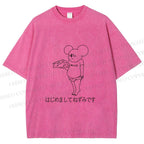 Unisex Funny Cheese Rat Printed Washed Tee