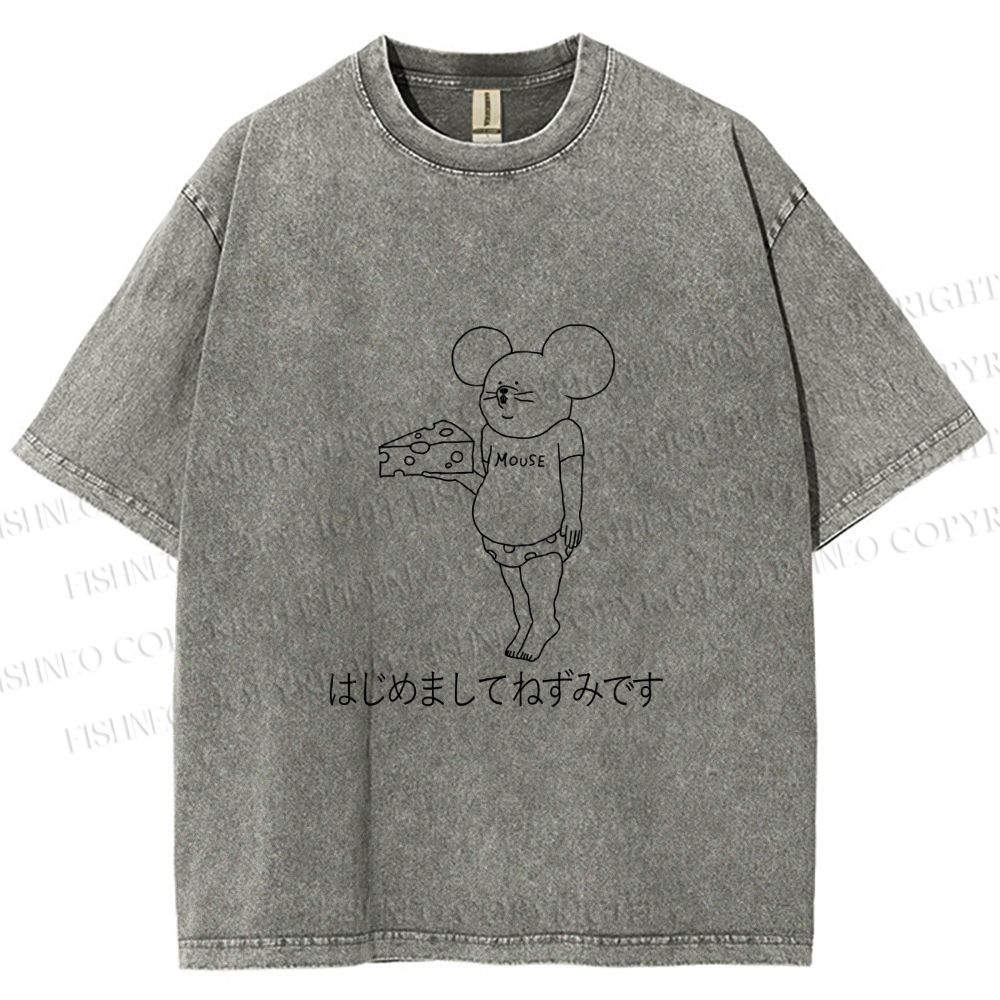 Unisex Funny Cheese Rat Printed Washed Tee