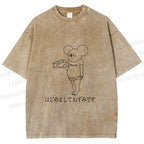 Unisex Funny Cheese Rat Printed Washed Tee
