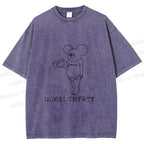 Unisex Funny Cheese Rat Printed Washed Tee