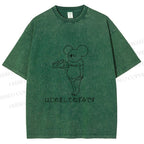 Unisex Funny Cheese Rat Printed Washed Tee