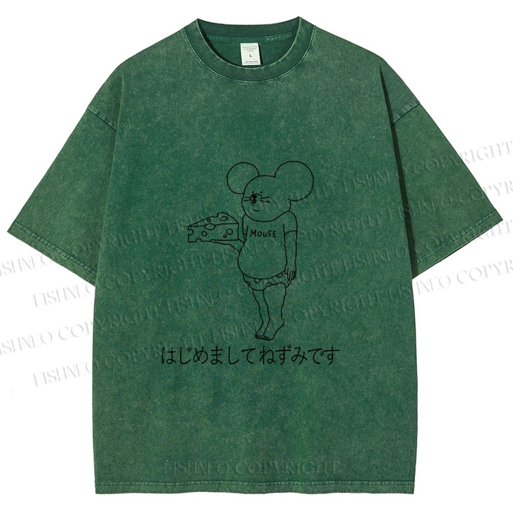 Unisex Funny Cheese Rat Printed Washed Tee