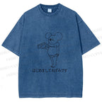 Unisex Funny Cheese Rat Printed Washed Tee